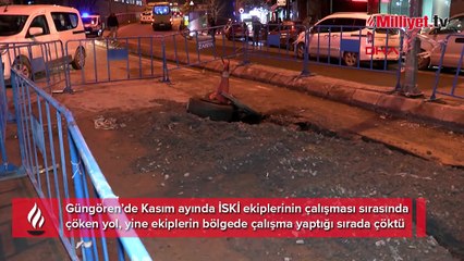 Güngören'de geçtiğimiz ay çöken yol yeniden çöktü! İş yerini su bastı