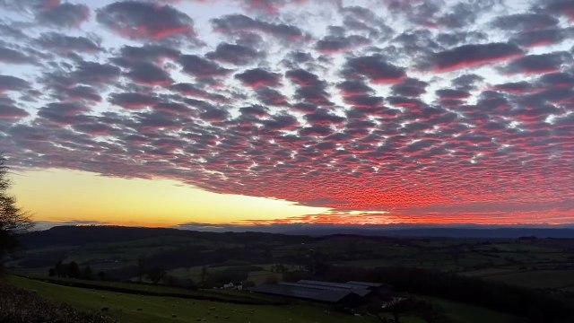 A stunning Christmas Day sunset sky looking from north of Monmouth west towards the Blorenge and the Skirrid