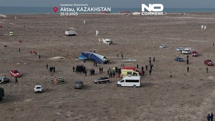 Drónfelvétel a Kazahsztánban lezuhant Azerbaijan Airlines repülőgép roncsairól