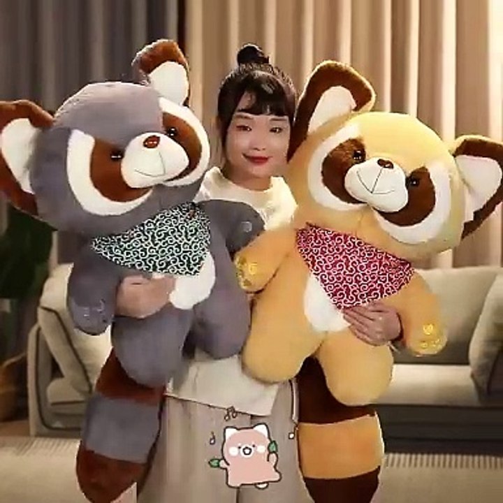 lovely customized Real fur big eyes cute plush toy soft stuffed plush raccoon animal