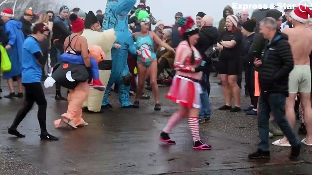 Crowds gather for the annual Boxing Day Chasewater dip.