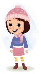 Little girl in winter clothes animated vector cartoon character talking pose.