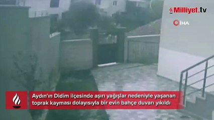 Bahçe duvarı yıkıldı, o anları güvenlik kamerası kaydetti
