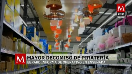 Marcelo Ebrard y Marina del Pilar Ávila lideran el mayor decomiso de piratería en Ensenada