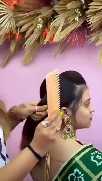 Bridal Hairstyle tutorial #bridal #reactionvideo  #hairstyle🤗insta-- purvibittu9  #z_comb_technique