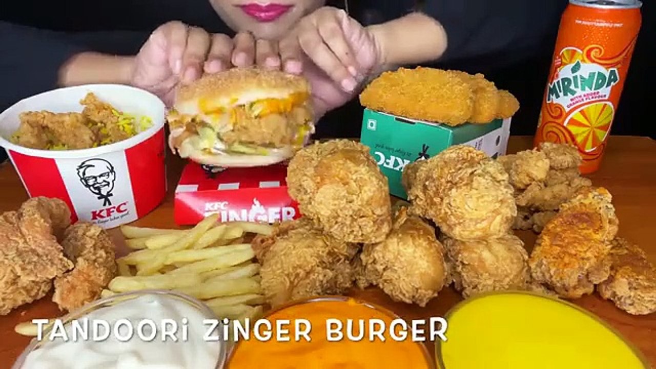 ASMR KFC FRIED CHICKEN,KFC POPCORN CHICKEN,CHICKEN LEG PIECE,FRIES,KFC ZINGER l FOOD VIDEOS l