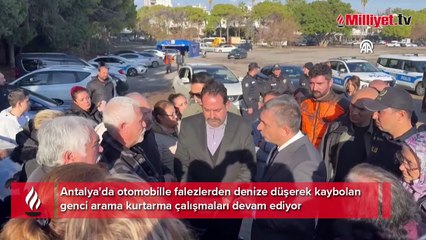 Otomobille falezlerden denize düşen genci arama çalışmaları sürüyor