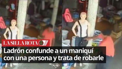 ¡Mi primera chamba! Ladrón confunde a un maniquí con una persona y trata de robarle el bolso