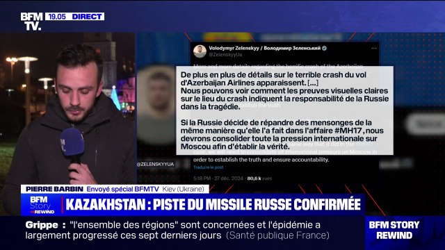 Crash d'un avion au Kazakhstan: Volodymyr Zelensky pointe la responsabilité de la Russie