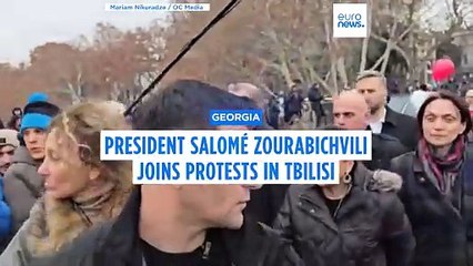 Georgia's President Salomé Zourabichvili defiantly joins protesters