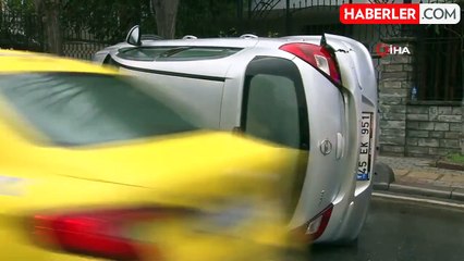 Bakırköy'de Yağışlı Havada Kontrolden Çıkan Araç Yan Yattı