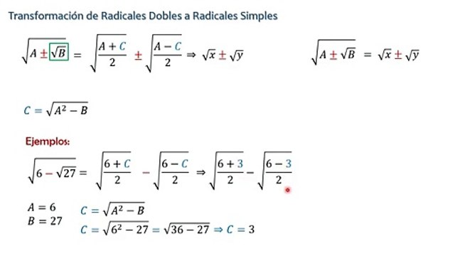 Transformación de Radicales Dobles a Radicales Simples