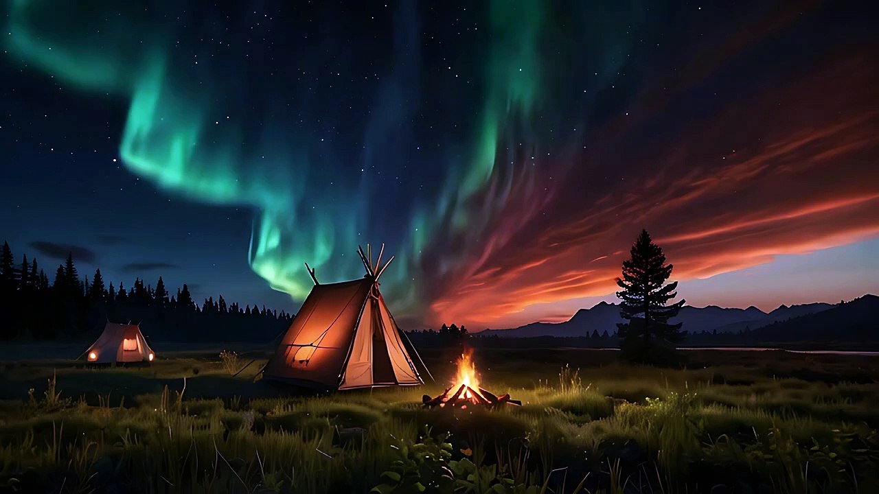 Aurora Borealis And Northern Lights ❄️ Relaxing Ambient, Campfire Music for Sleep, Stress Relief.