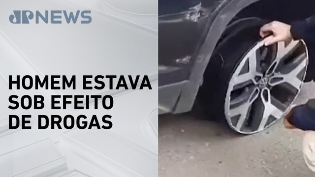 Motorista é flagrado dirigindo carro sem pneus no interior de São Paulo