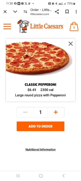 Little Caesars Pizza, Pizza Hut, Domino's Pizza, and Papa John's Pizza in Baton Rouge, Louisiana for Large Pepperoni from cheapest to the highest.