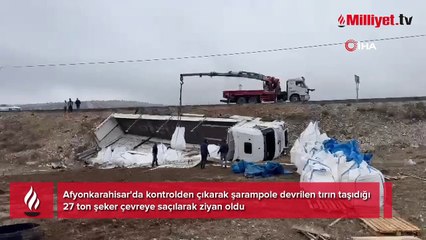 Afyonkarahisar'da feci kaza! 27 ton şeker ziyan oldu