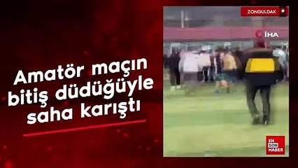 Zonguldak'ta amatör maçın bitiş düdüğüyle saha karıştı