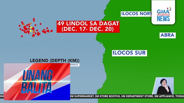 Swarm o sunod-sunod na lindol sa dagat sa Ilocos Sur, naitala nitong December 17-20 | Unang Balita