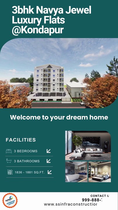 Premium 3 BHK flats for Sale In Kondapur, Hyderabad | #flatsforsale | #ssconstructions