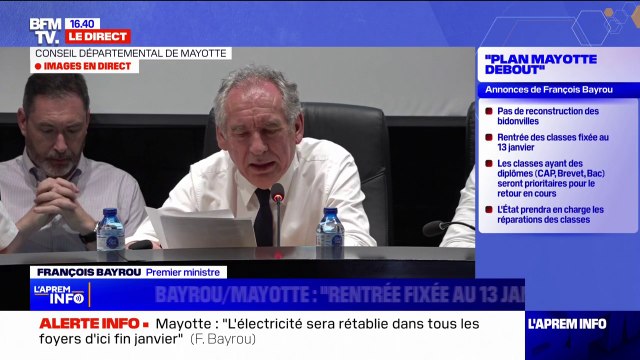 Mayotte: François Bayrou promet une suspension des cotisations sociales et des aides financières d'urgence pour les entreprises