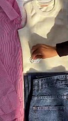 A look you’ll want to pin Striped shirt with tank top and wide leg jeans!