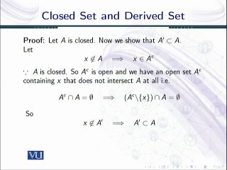 Lecture 25  Closed set and derived set 2 in Topology in Urdu