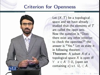 Lecture 26  Criterian for Openness in Topology in Urdu