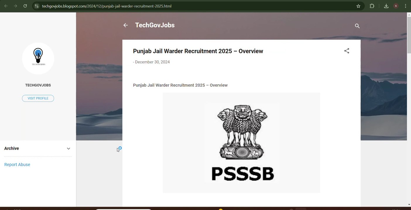 Punjab Jail Warder Recruitment 2025 – 1220 Vacancies Announced