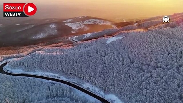 Karla kaplanan Istranca ormanları havadan görüntülendi