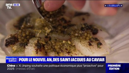 Pour le Nouvel an, des Saint-Jacques au caviar accompagnées de champagne