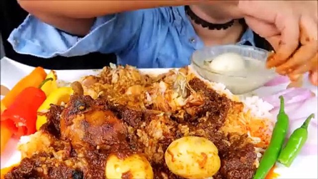 ASMR_Eating Chicken curry KASHA,Egg korma+onion+chilli+rice+Mirinda(Eating with hands)food videos