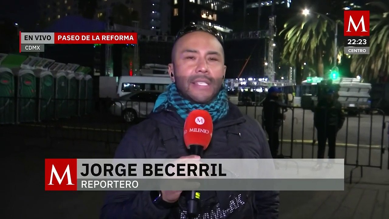 Realizan soundcheck para el concierto de fin de año de Polymarchs en el Ángel de la Independencia