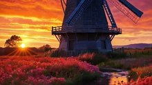🌅 Windmill Sunset #inspiration #meditation #motivation #nature #relaxation #cottageliving #shorts