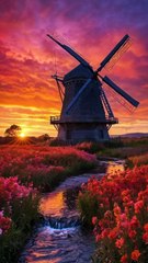 🌅 Windmill Sunset #inspiration #meditation #motivation #nature #relaxation #cottageliving #shorts