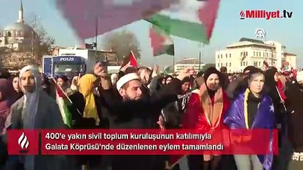 Galata Köprüsü'nde Filistin'e destek yürüyüşü tamamlandı