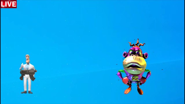 An angry cyborg punk gorilla appears and the man in white appears from the thunder and shoots him in the armpit and producing fireworks. cyborg punk gorilla takes out the iPad and goes inside to leave. The man snaps his fingers and explodes and disappears