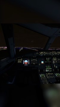 Cockpit View Late Night Arrival Fly Dubai A320neo at Dallas-Fort Worth International, Texas, USA