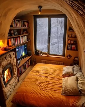 On a snowy day, who would you most like to live with in such a cozy cliff cave hut?