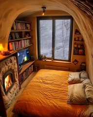 On a snowy day, who would you most like to live with in such a cozy cliff cave hut?