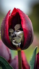 Birds make nest in red flowers, it's really amazing 😍