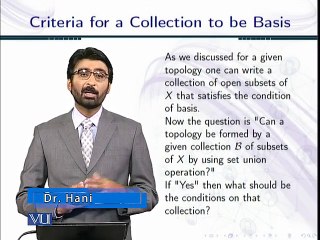 Lecture 46  	Criteria For a Collection to be a Basis in Topology in Urdu