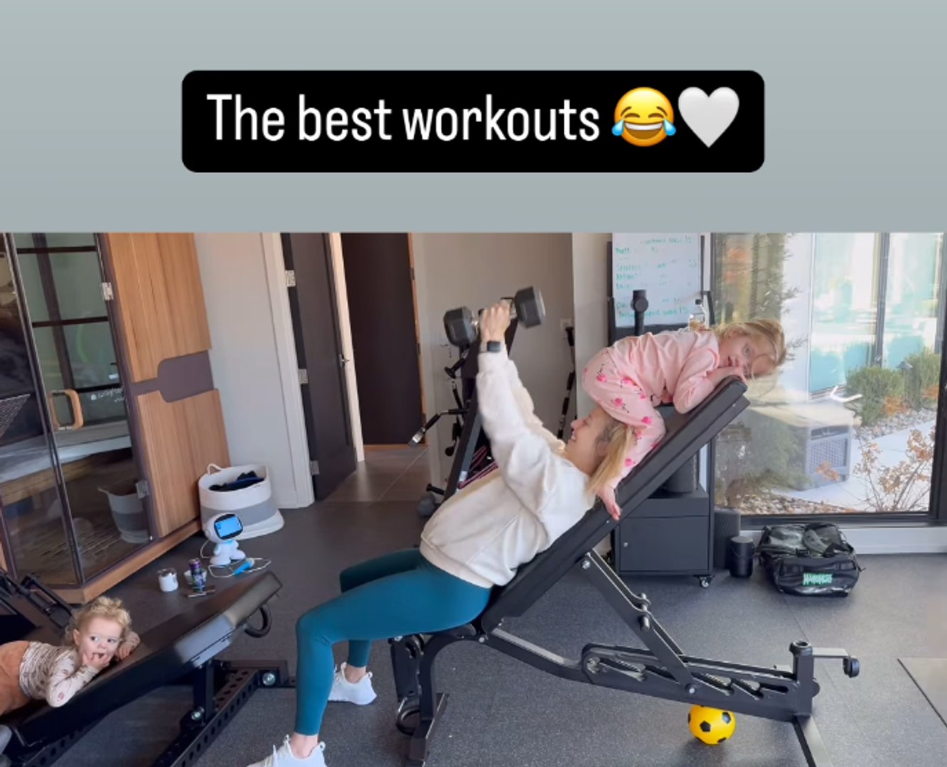 Brittany Mahomes works out with Sterling on her head