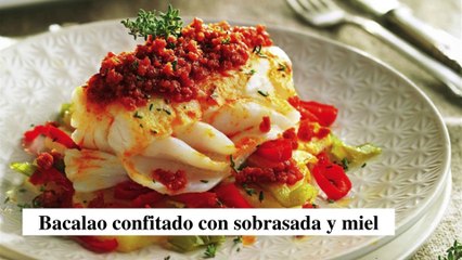Bacalao confitado con sobrasada - Cocina Fácil