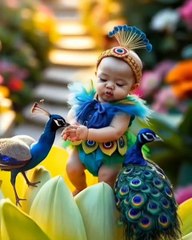 Beautiful Babies Playing With Cute Little Animals In The Flowers