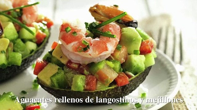 Aguacates rellenos de langostinos y mejillones