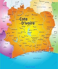 Carte de la Côte d'Ivoire. Peta Pantai Gading. Map of Ivory Coast. Ivory Coast Map