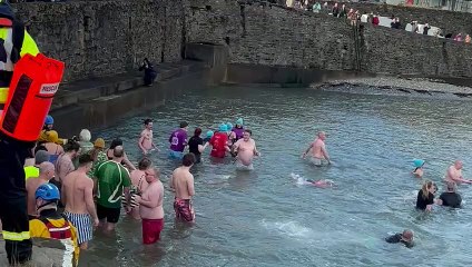Dippers at Port St Mary for the New Year's Day Dip 2025