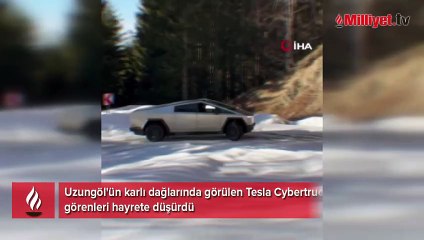 Uzungöl'ün karlı dağlarında Tesla Cybertruck görüldü