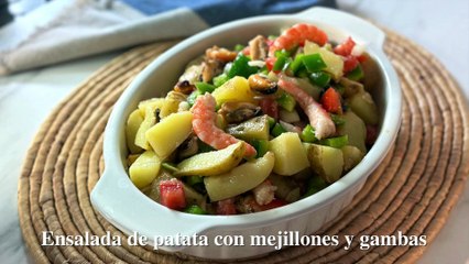 Ensalada de patata con salpicón de mejillones y gambas