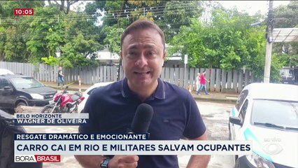 Carro cai em rio e ocupantes são resgatados por militares em Belo Horizonte (MG)